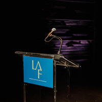 A podium with the Landscape Architecture Foundation logo