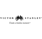 Logo with the words "Victor Stanley" in capital letters with a silhouette of two people sitting on a bench between the words. Below this is a tagline that reads "Create a timeless moment."