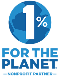 TEXT "1% for the Planet, Nonprofit Partner. Logo has a 1% over a blue globe.