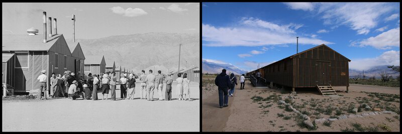 The Manzanar barracks in 1942 and 2016