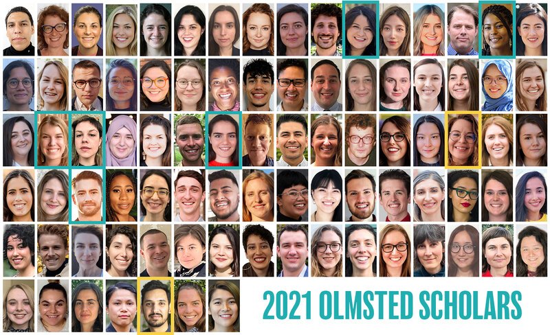 Grid of 87 headshots of each of the 2021 LAF Olmsted Scholars