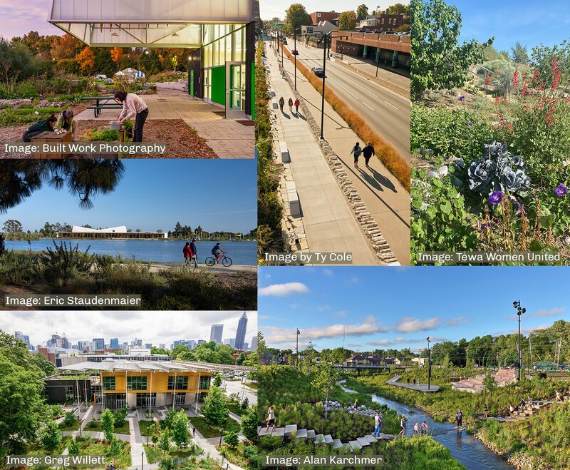 A collage of six landscape projects selected for the 2025 CSI program