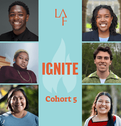 square. graphic with 6 headshots and text "LAF Ignite cohort 5"